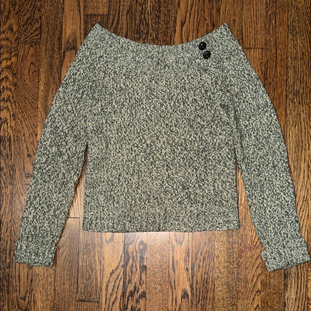 Old Navy Gray Marled Off-the-Shoulder Sweater with Button Detail